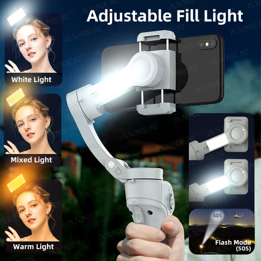 Gimbal HQ6 3 Ejes con Luz y Seguimiento Facial – Estabilizador Inteligente para Smartphone